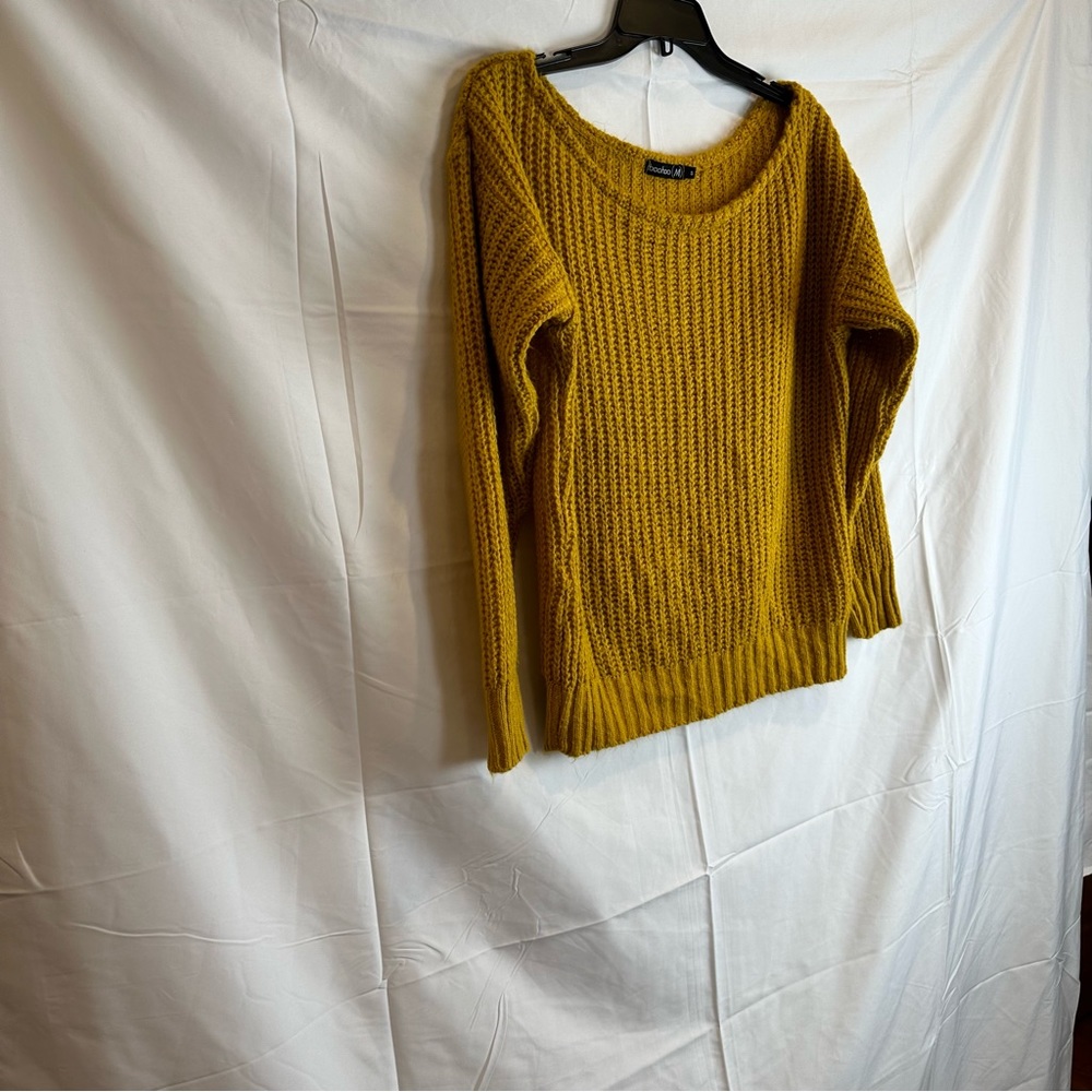 Boohoo (M) Chunky Cropped Sweater Lgr Neck Fall Golden Yellow Size Small - Picture 14 of 16